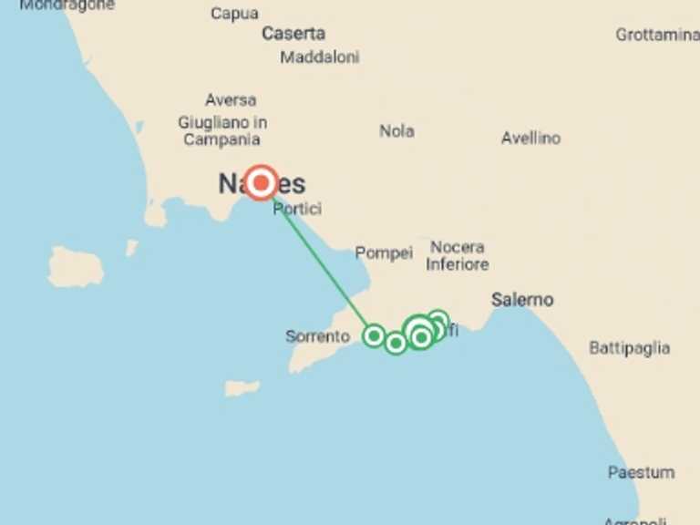 Map of Amalfi Coast & Campania Walking Tour with 6 destination visits for the trip: Classic Amalfi Coast - 8 Days