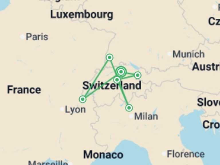 Map itinerary of Geneva Tour in April 2026 with 6 destination visits for the trip: Switzerland´s Best