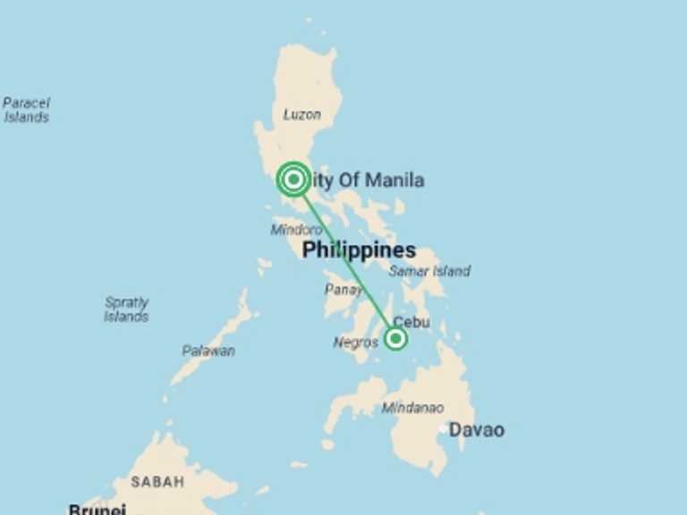 Map itinerary of Manila Tour in March 2026 with 2 destination visits for the trip: Brilliant Bohol - 8 days