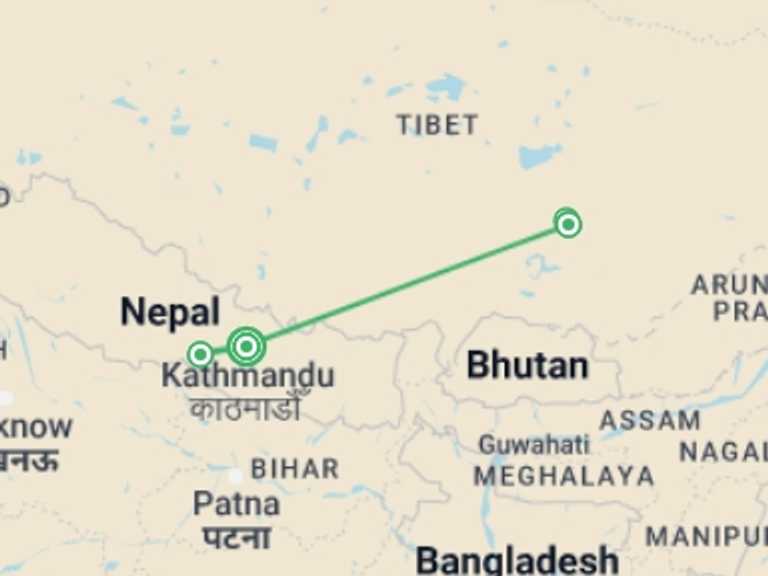 Map itinerary of Lhasa Tour in Spring with 5 destination visits for the trip: Nepal and Tibet Tour