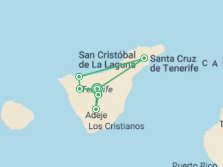 Map itinerary of Spain Tour in August 2026 with 7 destination visits for the trip: Hiking in Tenerife