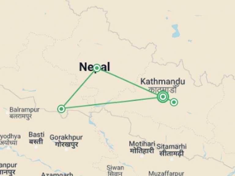 Map itinerary of Pokhara Tour in September 2027 with 4 destination visits for the trip: Nepal Buddhist Cultural Tour