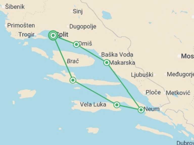 Map of Balkans Tour with 6 destination visits for the trip: Croatia Island Sail and Ultra Music Festival with Festigo Travel