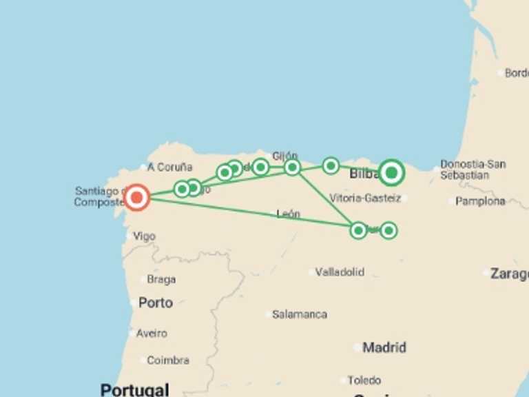 Map of Europe Walking Tour with 11 destination visits for the trip: Food Lover's Spanish Camino