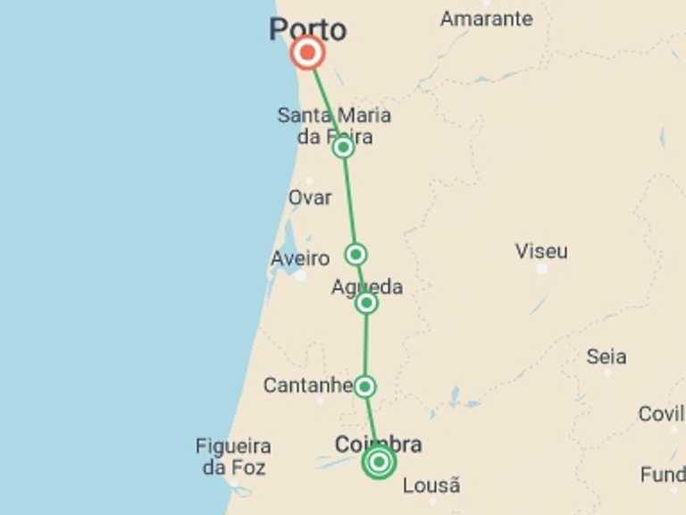 Map of Porto Walking Tour with 6 destination visits for the trip: Portuguese Camino - Coimbra to Porto