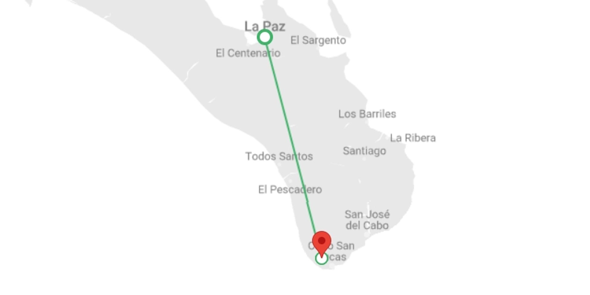 A map showing the tour itinerary for the trip: Baja's Ocean Giants: From La Paz to Los Cabos Quest 7D/6N, starting in La Paz, Mexico and ending in Los Cabos, Mexico going through 1 other destinations.
