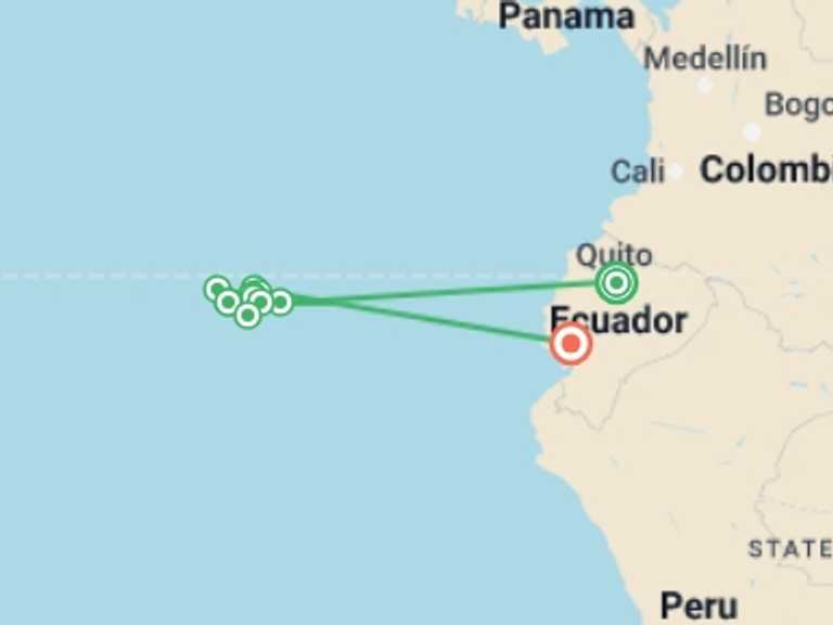Map itinerary of Quito Tour in November 2025 with 8 destination visits for the trip: Galapagos Encounter - Archipel I (Itinerary A)