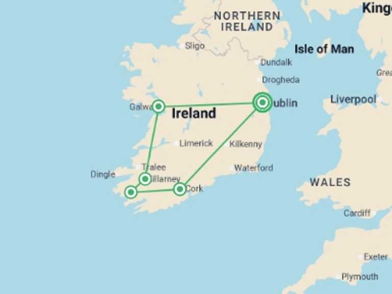 Map of Europe Tour with 5 destination visits for the trip: Ireland at Leisure