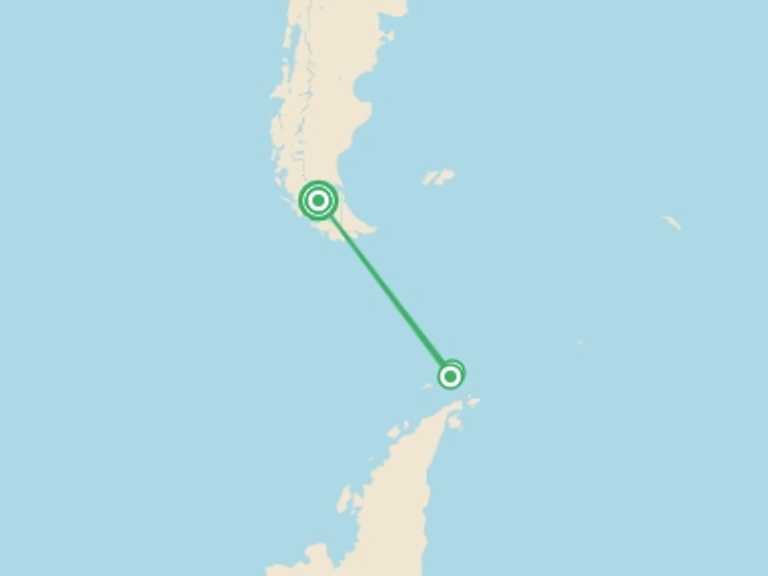 Map itinerary of Chile Tour in March 2026 with 3 destination visits for the trip: Antarctic Express: Fly the Drake