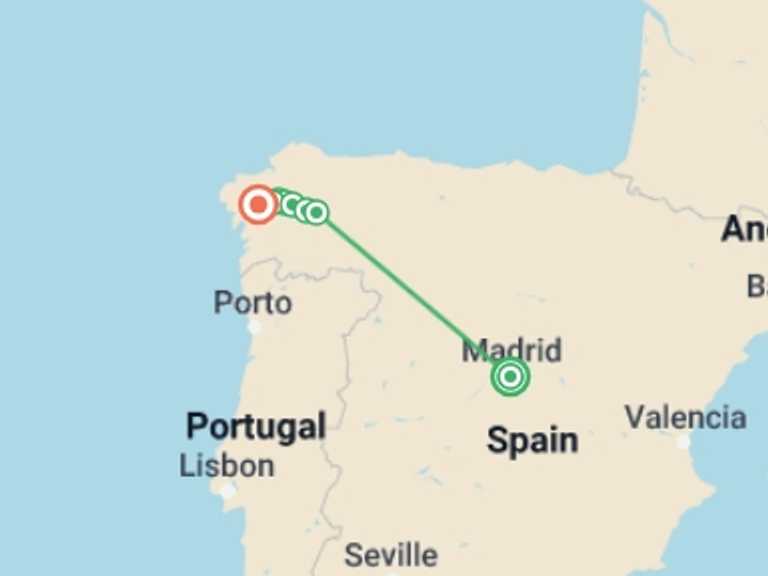 Map of a Spiritual or religious Tour with 8 destination visits for the trip: Camino de Santiago Encompassed
