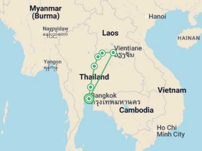Map of South East Asia Tour with 4 destination visits for the trip: North Isaan And The Mekong, Private Tour