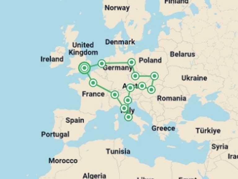 Map of London Explorer Tour with 13 destination visits for the trip: Get Social: Central & Eastern Europe (Winter)