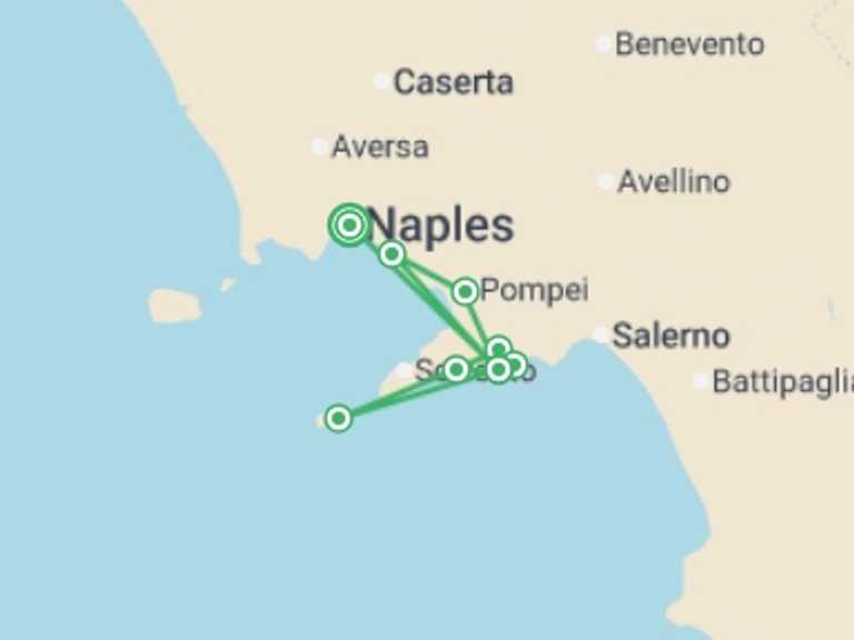 Map itinerary of Naples Tour in October 2026 with 4 destination visits for the trip: Amalfi Coast Walking - Agriturismo