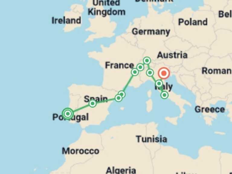 Map of Madrid Art and architecture Tour with 11 destination visits for the trip: The South European Line