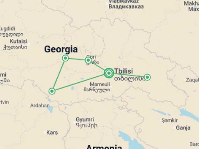 Map itinerary of Europe Tour in June 2026 with 5 destination visits for the trip: Cycling in Georgia