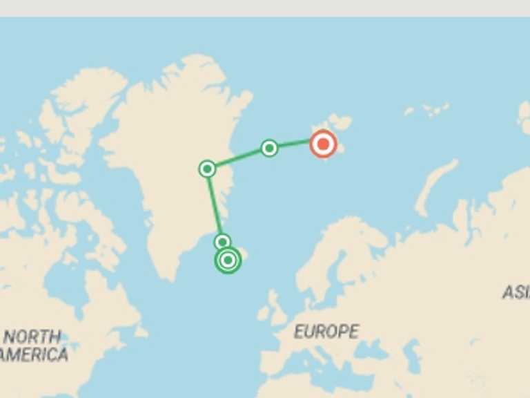 Map of Europe Tour with 6 destination visits for the trip: Arctic Highlights Northbound