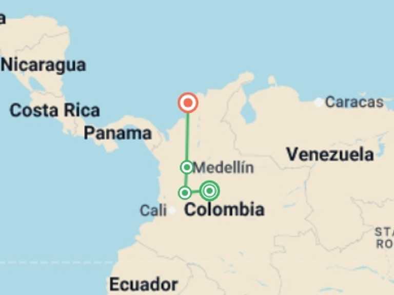 Map of Bogota Cultural, religious and historic sites Tour with 4 destination visits for the trip: Journeys: Explore Colombia