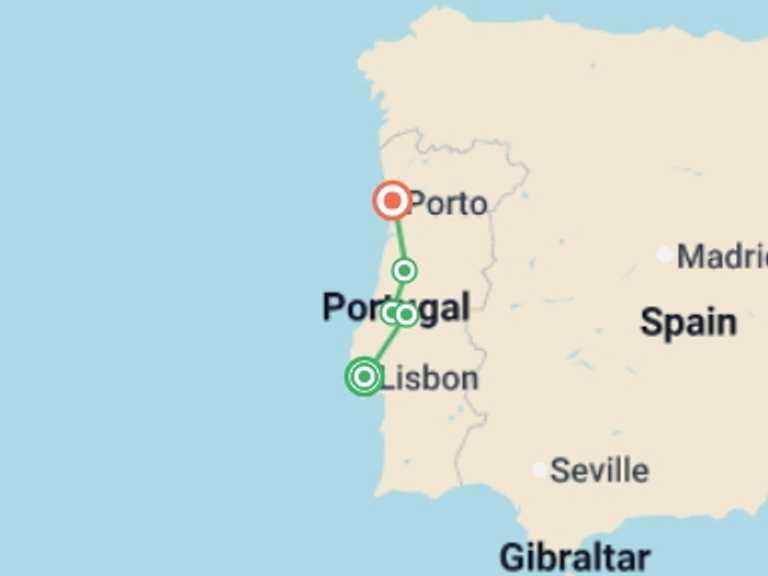 Map itinerary of Europe Tour in May 2026 with 3 destination visits for the trip: Picturesque Portugal