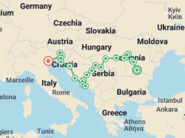 Map of Bosnia Herzegovina and Italy Tour with 10 destination visits for the trip: Amazing Balkans