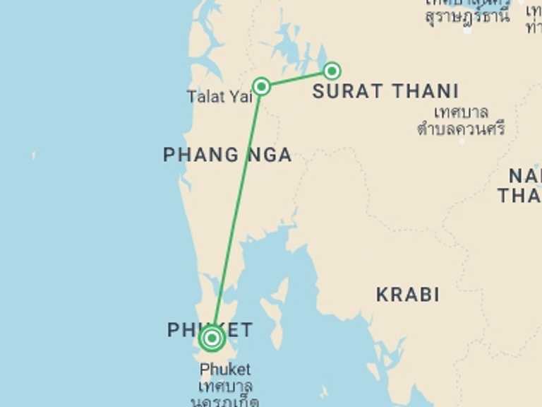 Map of Thailand Tour with 2 destination visits for the trip: Khao Sok Discovery, Small Group Tour (on Request)