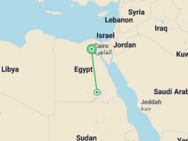 Map itinerary of Mediterranean Tour in September 2026 with 2 destination visits for the trip: Classic Egypt