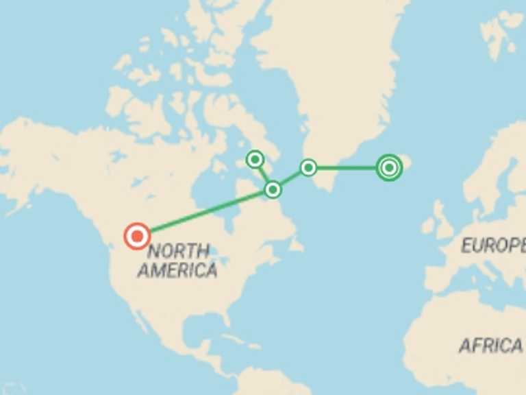 Map of Europe Tour with 6 destination visits for the trip: Northwest Passage: The Legendary Arctic Sea Route