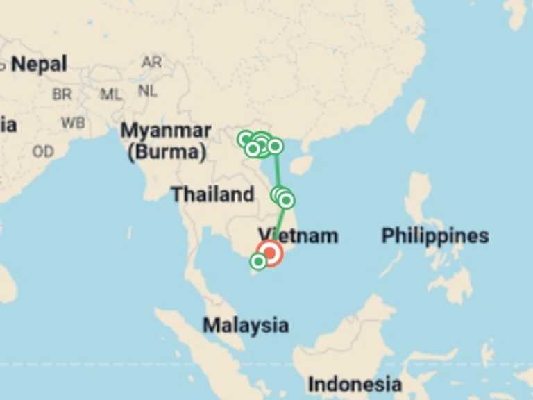 Map itinerary of Hanoi Tour in September 2026 with 10 destination visits for the trip: Vietnam by Bike