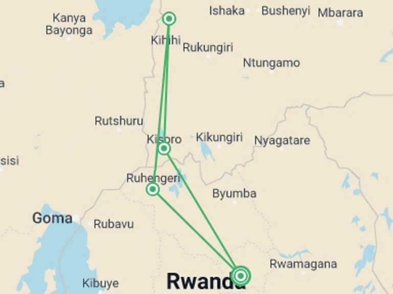 Map of Africa Tour with 4 destination visits for the trip: Remarkable Rwanda & Gorillas of Uganda
