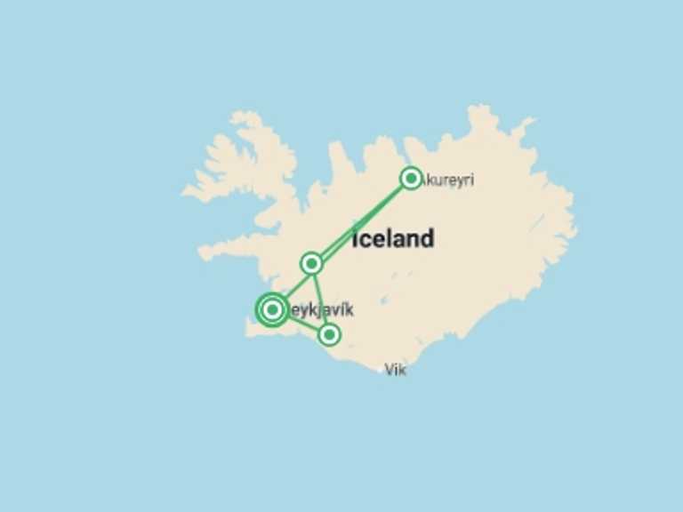 Map of Europe Tour with 4 destination visits for the trip: Signature: Iceland's Reykjavik, Golden Circle, & Fjords of the North