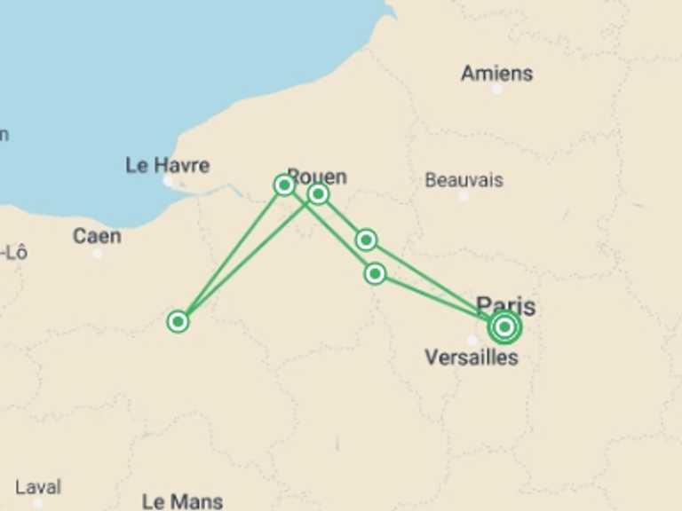 Map of Europe Tour with 6 destination visits for the trip: The Seine Valley (port-to-port cruise)