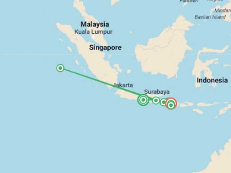 Map of Indonesia Tour with 10 destination visits for the trip: Exotic Java and Bali