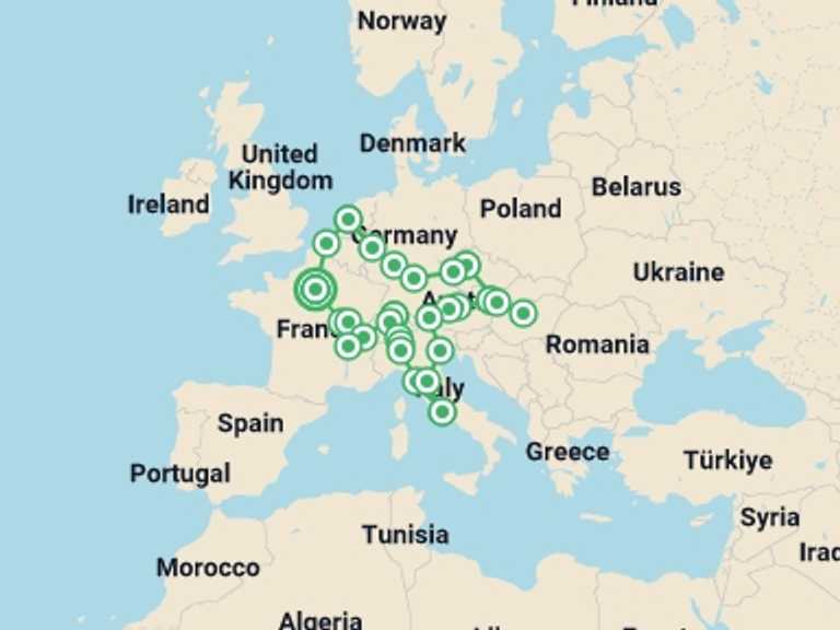 Map of a Explorer Tour with 13 destination visits for the trip: European Ring AR