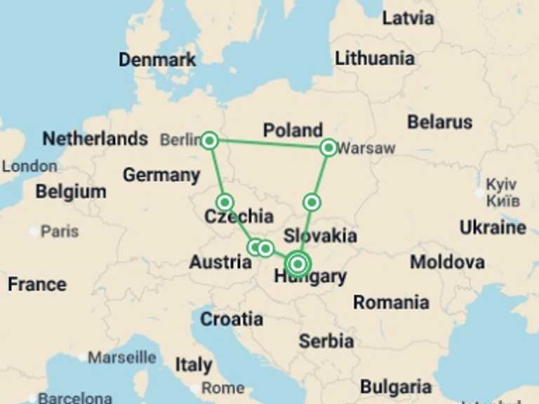 Map of Europe Tour with 7 destination visits for the trip: Eastern Europe: Beyond The Big Sights
