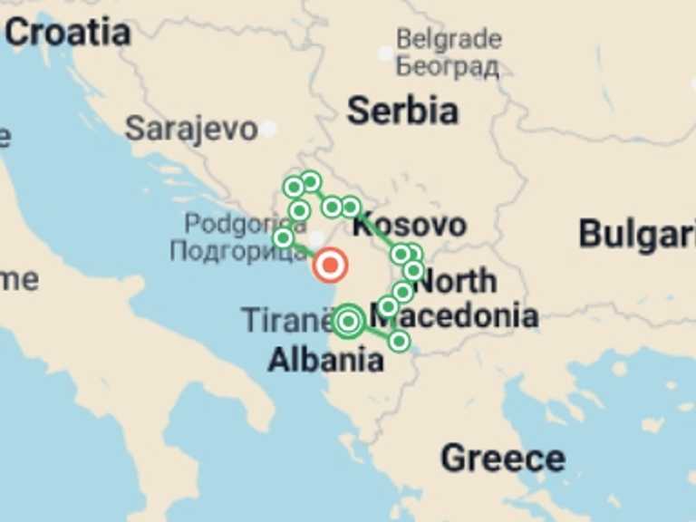 Map of Europe Tour with 15 destination visits for the trip: Cycle the Balkans