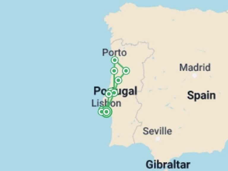 Map of Lisbon Cultural, religious and historic sites Tour with 4 destination visits for the trip: Classical Portugal Self Drive