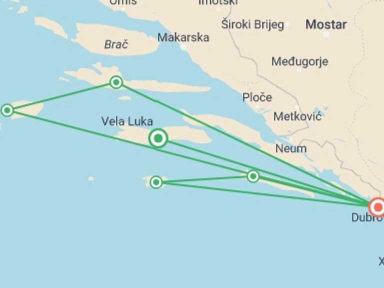 Map of Croatia Sailing, yachting and motor boating Tour with 6 destination visits for the trip: Seafront Villa & Yacht Cruise Combo Holiday