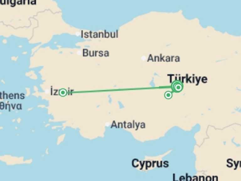 Map of 8-Day Europe Tour with 7 destination visits for the trip: Walking in Cappadocia