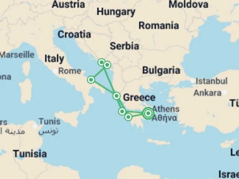 Map of a Local culture Tour with 7 destination visits for the trip: Heavenly 04 Countries Adriatic Cruise