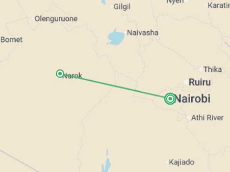 Map of Kenya Tour with 2 destination visits for the trip: Masai Mara Voluntour 10D/9N