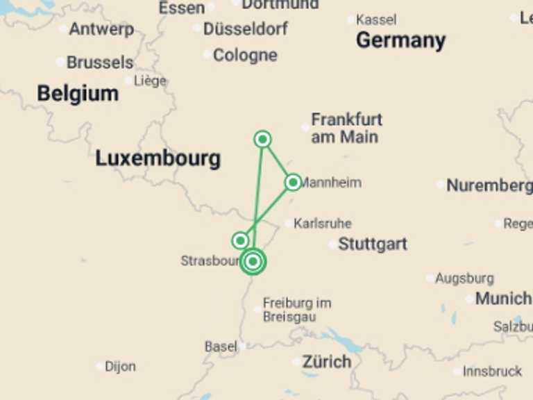 Map of France Cruise Tour with 4 destination visits for the trip: LOYALTY CRUISE - The Rhine in Celebration! (Port to Port)