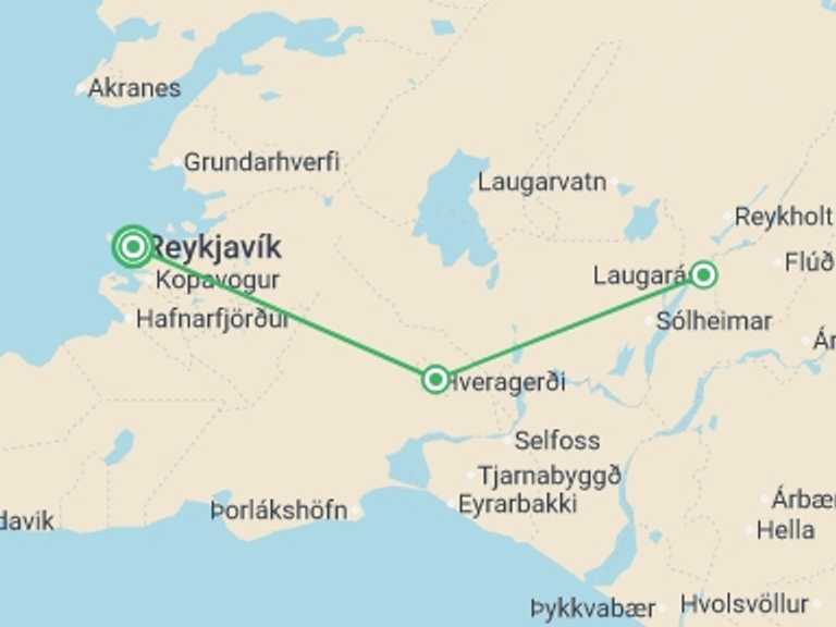Map of Iceland Tour with 3 destination visits for the trip: Iceland's Classic Northern Lights