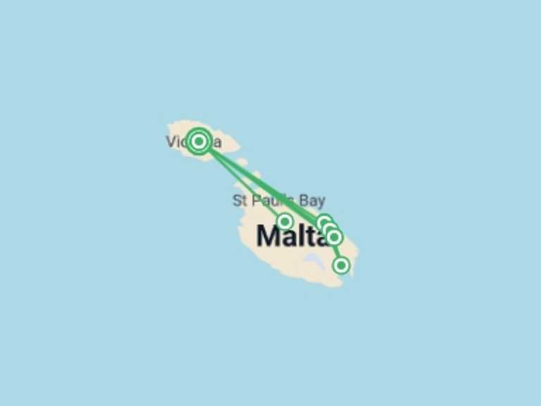 Map itinerary of Europe Tour in January 2027 with 3 destination visits for the trip: Explore Malta And Gozo 8 Days, Self-drive