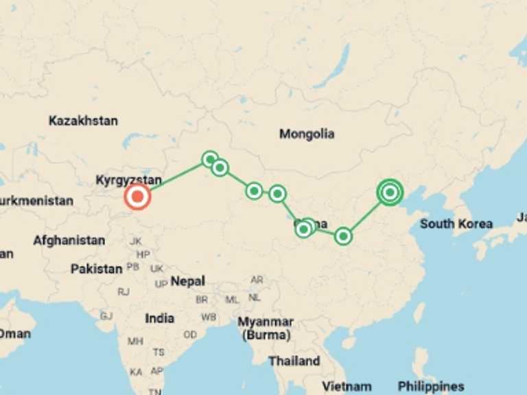 Map of Asia Tour with 9 destination visits for the trip: China Silk Road