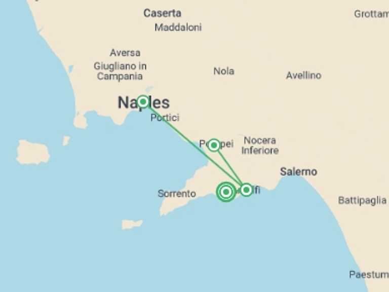 Map of Italy Tour with 5 destination visits for the trip: Walking the Amalfi Coast