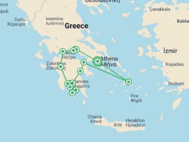 Map of Europe Tour with 6 destination visits for the trip: Greece: Legends and Landscapes