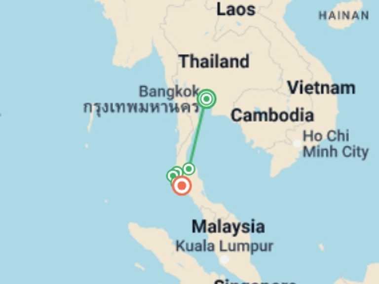 Map of Ao Nang Tour with 6 destination visits for the trip: Cycle Southern Thailand