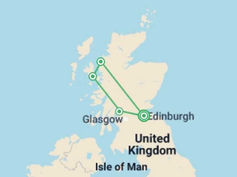 Map of Europe Tour with 4 destination visits for the trip: Wild Scotland and the Isle of Skye
