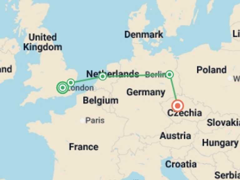 Map of Europe Tour with 5 destination visits for the trip: European Journey GO