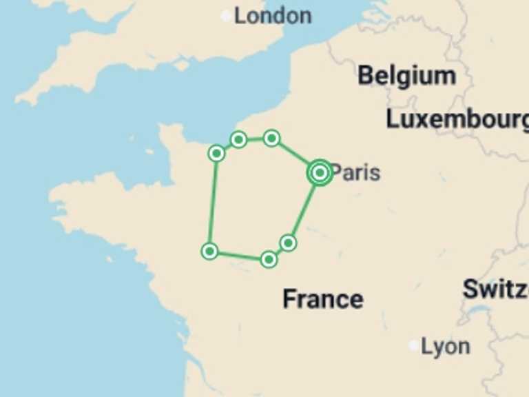 Map itinerary of Mediterranean Tour in July 2026 with 3 destination visits for the trip: Northern France Express - 6 days