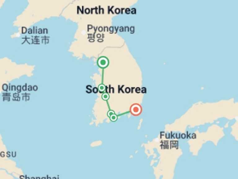 Map of Seoul Explorer Tour with 4 destination visits for the trip: Seoul to Busan Express - 3 days
